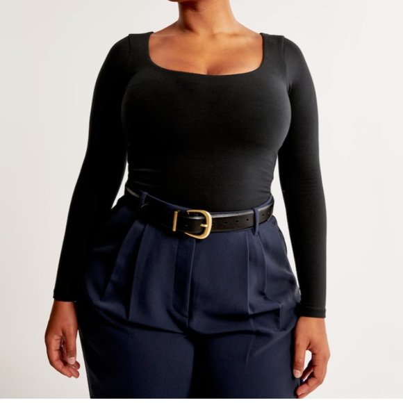 Abercrombie and Fitch Long-Sleeve Cotton Seamless Fabric Scoopneck Bodysuit - Picture 2 of 4